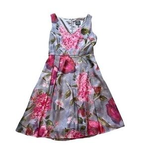 New Adriana Papell satin floral cocktail dress with beading